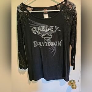 Harley-Davidson women's black shirt with lace sleeves